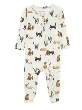 MILKBARN Cat Cotton Stretch Zipper Footed Romper, 6-9 months